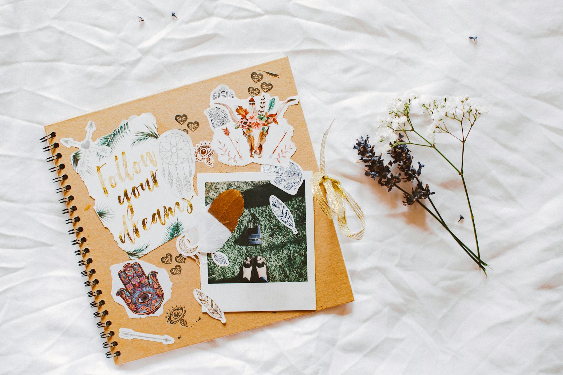 scrapbook on white textile